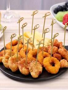 200/100pcs Bamboo Cocktail Picks With Loop, Suitable For Appetizers, Cocktails, BBQ Snacks, Club Sandwiches, Holiday Birthday Wedding Party Gifts - Multicolor - View 6