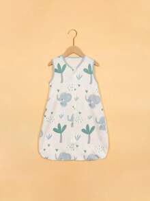 1件装新生儿睡袋棉纱布襁褓包巾，春季新生儿防踢毯卡通大象印花无袖背心婴儿包巾，婴儿用品 - 藍色 - 查看 8