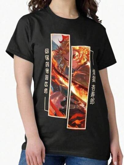 Herr-T-shirts, herr-T-shirt i ren bomull, - Kyojuro Rengoku Demon Slayers, japansk anime, tecknad serie, unisex, bomull, kortärmad, o-ringad, sommartopp, herr- och damer, grafiska t-shirts, tryckt, rolig T-shirt, 100 % bomull, säsongskläder, andningsbart material, festlig-unisex, herr-T-shirt i ren bomull, enkel styling, visa upp din unika stil, herrmode, tryckt, casual T-shirt, casual sommar-T-shirt, bekväma utomhuskläder, casualkläder