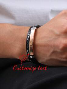 1pc Personalized Minimalist Jewelry, Stainless Steel Laser Engraved Name Bracelet, Best Gift For Men, Suitable For Graduation, Back To School, Father's Day - Multicolor - View 2