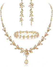 ¡RecomendadoEVER FAITH Mujer Set de Joyería Cristal Austriaco Bola de Boda Hoja Collar Pendientes Sets para Novia¡Top de Temporada - Marrón y Blanco Tono Dorado - Ver 15