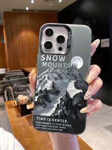 1 chiếc ốp lưng silicon mềm mại thời trang với mặt sau bằng acrylic cứng, họa tiết núi non và trăng khuyết, thiết kế màu gradient sang trọng, tương thích với iPhone/Redmi/VIVO/OPPO - màu đen - Xem 1