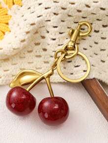 1pc Unique Shiny Cherry Shaped Pendant, New Cherry Crystal Pendant, Keychain Pendant, Cherry Decor Keychain With Clasp, Shiny Resin Product, Suitable As Bag Accessory, Suitable For Women Handbag - 紅櫻桃[2.1cm] - 查看 6