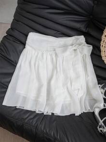 纯白色高腰A字迷你裙，版型修身，日常百搭 - 白色 - 查看 6