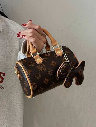 女士高级时尚手提包，新款多功能圆形拉链单肩斜挎包，绒面PU皮革波士顿包，完美搭配秋季女装