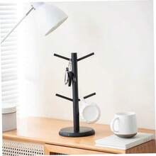 Soporte para tazas con 6 gancos para tazas soporte para tazas de cafe de 35 x 6 pulgadas con ba reente de bau soporte de exibicion para tazas y platillos para restaurantes y oficinas - Negro - Ver 5