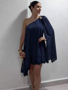 Stylish Women's Short Dress, Ideal For Special Occasions, Parties, Or Elegant Events. - Royal Blue - View 2