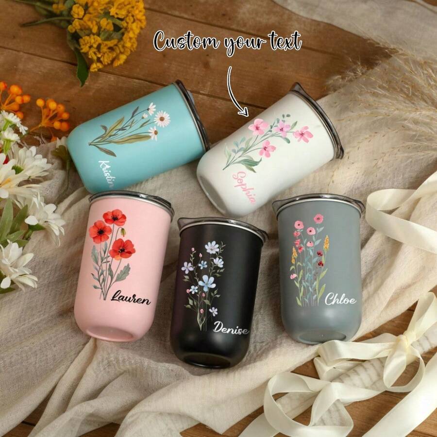 1PC Personalized Bridesmaids Gifts Floral Wine Glasses With Lids,Wedding Gifts, Wedding Souvenirs, Valentine's Day Gifts,Party Favors, Custom Gifts For Wedding Anniversary, Bridesmaid Gifts Flute - Multicolor - View 1