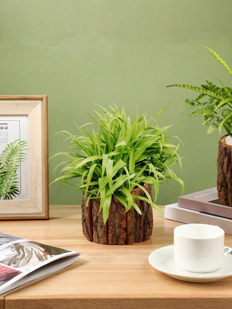 1个木制花瓶，用于餐桌装饰，乡村风格树皮树桩桶，复古木制花盆，适用于花园装饰、森林主题派对、婚礼、窗台、家居、农舍餐桌装饰、家居装饰、婚礼餐桌摆件、复古风格、森林主题、木制 - A - 查看 3