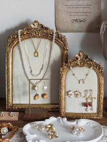 حامل عرض مجوهرات على الطراز الباروكي القديم من الراتنج، حامل قلادات وأقراط على سطح المكتب مع ظهر مخملي. خزانة عرض مجوهرات ديكورية مستطيلة، لا تحتاج إلى كهرباء. مناسب لديكور المنزل والغرفة والمكتب والمدرسة. - متعدد الألوان - مشاهدة 14