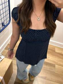 Tops De Mujeres For Going Out Cap Short Sleeve Scoop Neck Tees Dots Print  Pelpum Top Shirt Harajuku Vintage Clothes Y2K Loungewear - 藍色 - 查看 9