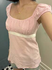 Tops De Mujeres For Going Out Cap Short Sleeve Scoop Neck Tees Dots Print  Pelpum Top Shirt Harajuku Vintage Clothes Y2K Loungewear - Hồng - Xem 3