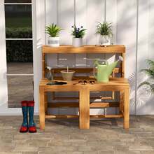 3-In-1 Outdoor Acacia Wood Loveseat Bench Furnitur With Slatted Seat For Garden - Natural - View 3