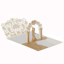 5sets/Pack Laser Cut Wedding Invitations, 3D Bride & Groom Greeting Cards With Heart Designs (Includes 5pcs Cover & 5pcs Blank Inner Cards), Engagement Party Invitations - Multicolor - View 1