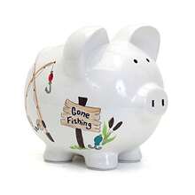 Hucha de Cerámica para Ahorro en Forma de Casa Temática de Acampada Regalo Decorativo para Niños y Adultos-B029 - Atrás de pesca - Ver 2