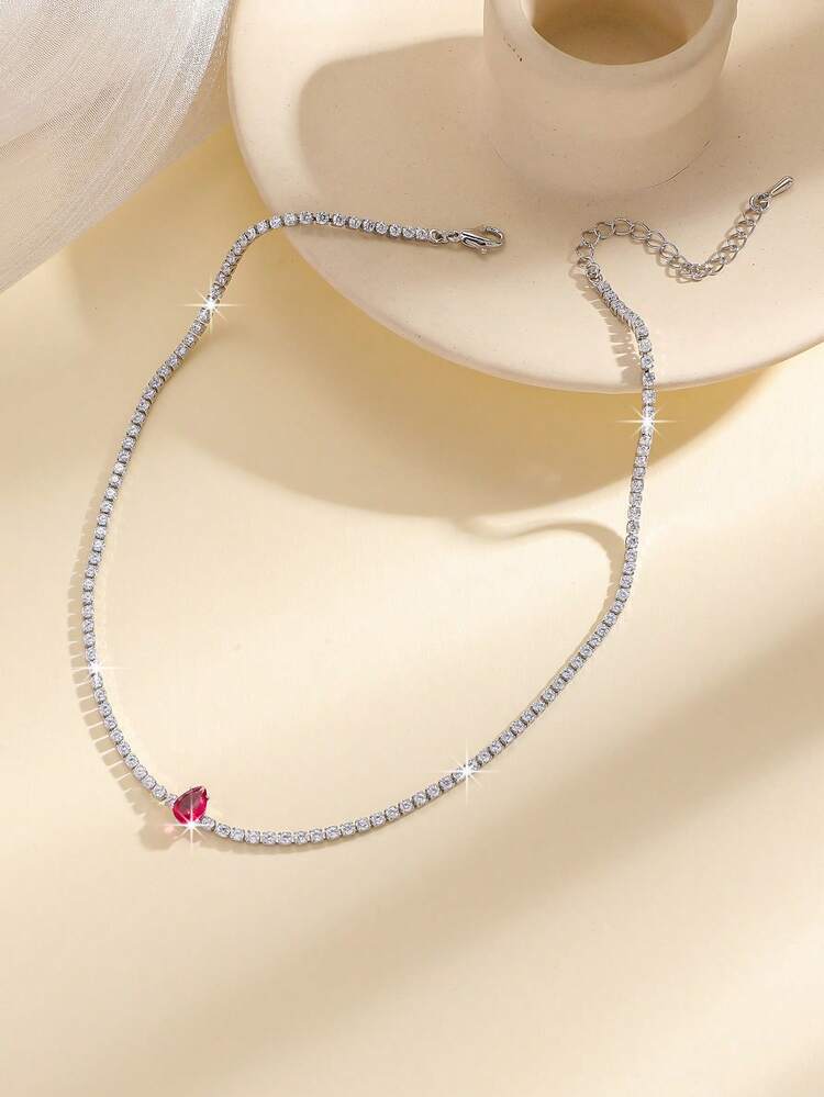 1 chiếc vòng cổ đính đá Cubic Zirconia hình hoa, giọt nước, hình lục giác, bông tuyết thời trang, quà tặng cho nữ, bé gái, lễ tốt nghiệp, bạn thân, bạn gái, sinh nhật. - Giọt nước màu hồng bạc - Xem 4