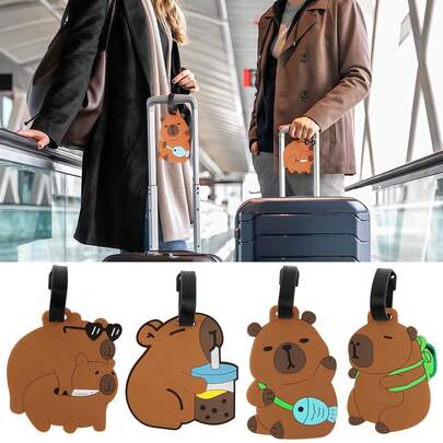 Cute Cartoon Animal Luggage Tag, Silicone Luggage Tag, Durable Luggage Backpack Travel Bag Identity Tag, Travel Essentials, Fun Travel Accessories, Unique And Personalized, Helping You Recognize Your Products At A Glance. Essential Items For Travel, Outdoor Activities, Going Abroad, Business Trips, Etc. Unique Funny Animal Silicone Tag, Suitable For Teenagers, Adults, Women, Luggage Cartoon Decoration, Personalized Tag For Travel Bag Recognition.