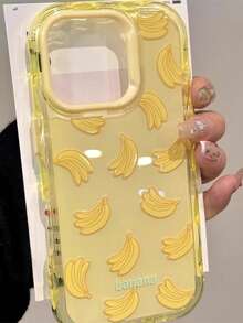 New Fashion Banana Pattern Ripple Jelly 2-In-1 Phone Case, Premium Quality, Thick Hard Material, Colored Solid Frame, Personalized Creative, Classic Minimalist Anti-Fall, Full Coverage Transparent Feel, Colorful, Waterproof Shockproof Anti-Fall Anti-Scratch - Yellow - View 2