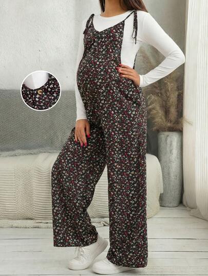 孕妇碎花纽扣设计休闲连体裤，带背带，孕妇连体裤，碎花孕妇装，碎花孕妇连体裤，春夏碎花孕妇连体裤 (JH25127)
