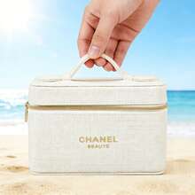 Túi đựng mỹ phẩm Chanel bằng nhung trắng, chất liệu dệt tinh tế, kiểu dáng nổi bật và khác biệt, quai xách tay, khóa kéo mạ vàng, kiểu dáng thời trang, thích hợp làm quà tặng, du lịch cao cấp và sử dụng hàng ngày. - trắng - Xem 7