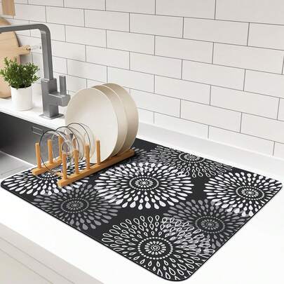 Dish Drying Mat Super Absorbent Kitchen Counter Mat Rubber Backing Draining Mat Easy To Clean Kitchen Accessories Dish Rack Pad For Dishes, Utensils, Countertops, Sinks