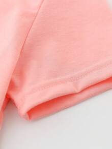 Girls' Casual Letter Print Round Neck Short Sleeve T-Shirt, Summer - Pink - View 3