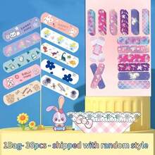 50/36/30/20 片装，包含 6 片独立包装的透气创可贴，柔软舒适，色彩鲜艳，印有可爱的卡通独角兽图案，防水。可选铁盒包装或独立包装。适用于手足护理，经久耐用，也可作为身体防护贴使用！设计可爱，也适合派对装饰。 - 彩色 - 查看 12