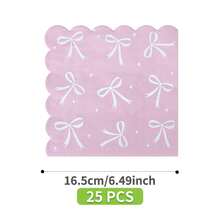 Pink Bow Birthday Petal Shaped Disposable Plate, Napkin, Cup Set, Plates, Napkins And Cups Party Supplies, Serves 8 Guests, Disposable Paper Plates Party Tableware Suitable For Birthday, Wedding, Theme Party, Family Picnic - Multicolor - View 7