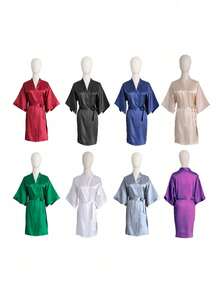 Bata nupcial de satén personalizada, diseño de manga corta, bata nupcial de dama de honor personalizada, bata de satén personalizada, bata nupcial personalizada, bata de preparación de dama de honor, bata de fiesta de boda, bata con ribete de encaje, bata con nombre personalizado, regalo de bata nupcial - Multicolor - Ver 10