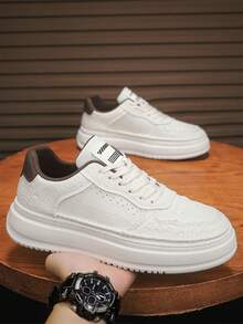 2026 New Leather Embossed Platform Lightweight Casual Sneakers - Beige - View 1