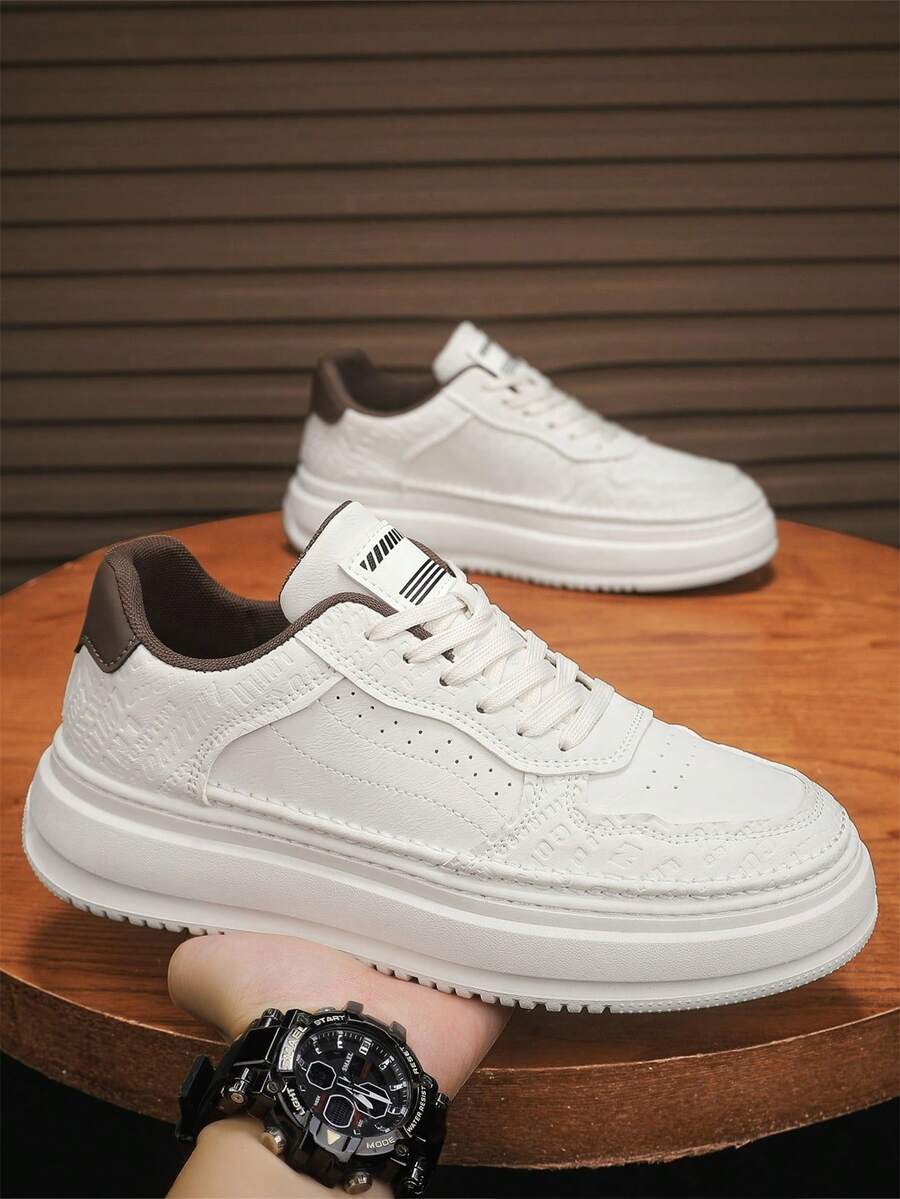 2026 New Leather Embossed Platform Lightweight Casual Sneakers - Beige - View 1
