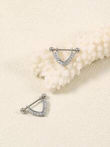 1对女士不锈钢锆石V形皇冠螺丝耳钉，朋克风日常穿孔配饰 - 銀 - 查看 4