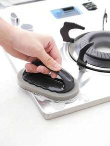 Cepillo abrasivo de diamante para limpieza, productos de limpieza reutilizables y otros suministros de limpieza que incluyen cepillos esponja para limpiar fondos de ollas, esponjas antioxidantes, esponjas para platos, paños de limpieza, limpiadores resistentes y herramientas de limpieza. - Pincel de mango marrón - Ver 6