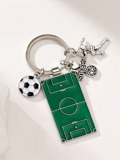 1pc Football Field Keychain With Elegant Gift Box, Includes Field, Lines And Goal Posts - Realistic Football Field Pendant, Suitable For Female Football Fans, Also Can Be A Gift For Football Enthusiasts, Backpack Decoration Or Keychain Accessory