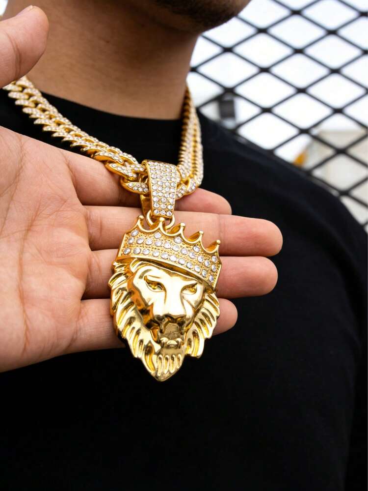 1pc Assorted Styles Hip Hop Street Cubic Zirconia Alloy Pendant Necklace, Accessories For Men & Women, Party/Casual Wear - Gold - View 5