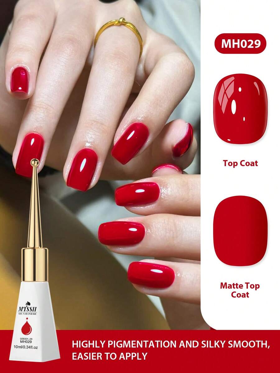 Mtssii 1瓶10毫升红色凝胶指甲油，持久耐用，不含铅，半永久可卸UV凝胶指甲油，适合夏季美甲、美甲艺术，带包装盒，适用于美甲沙龙和家庭DIY美甲。