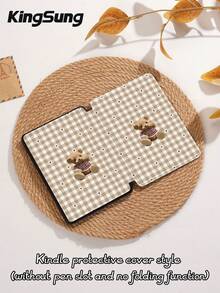 Retro Style, Bear, Two-Tone Check Pattern, Heart Tablet Case, Compatible With IPad 9.7/10.2/10.5/10.9/12.9/Pro 11, 10th Generation, Compatible With Samsung Galaxy Tab S6 Lite 10.4-Inch, Compatible With Kindle Paperwhite 12th Gen 2024, Kindle (11th Generation) 2022 Version, Kobo Clara Color, Soft And Drop Resistant, Smart Stand/Auto Wake/Sleep - Multicolor - View 9