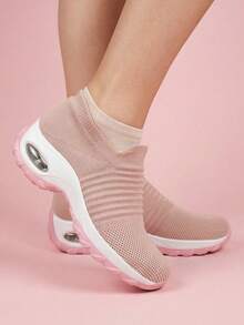 女士气垫减震休闲针织套脚运动鞋，舞蹈摇滚鞋 - 粉色 - 查看 3