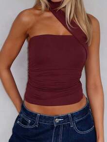 Women's Sexy Backless Knit Crop Top, Y2K Style, Summer - Reddish Brown - View 5