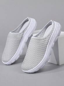 2026 Spring/Summer New Men's Soft Bottom Lightweight Casual Shoes, Fashion, Woven Nylon Mesh, Hollow Breathable, Outdoor Non-Slip Slip-On Shoes, Father's Day Gift - Light Grey - View 4