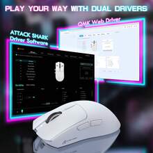 ATTACK SHARK X1 超轻无线游戏鼠标，带磁吸式 RGB 充电底座、防滑贴、PixArt PAW3395 Pro 传感器、40000 DPI、蓝牙/2.4GHz/有线三模式，适用于 PC 游戏玩家的光学电脑鼠标 - 彩色 - 查看 6