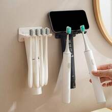2pcs Multifunctional No Drill Toothbrush Holder Wall Mount Bathroom Dorm Toothbrush Cup Rack - Random Color - View 4