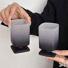 2只装高级渐变黑色杯子，独特方形鸡尾酒杯，香槟杯，威士忌杯，可放入洗碗机清洗，完美的生日礼物 - 黑色 - 查看 4