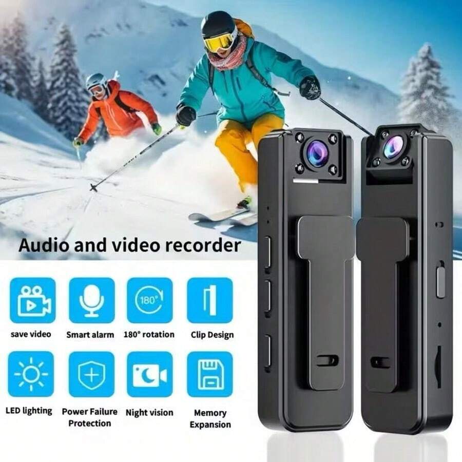 1pc 1080P Full HD Mini-Camera, Portable Digital Video Recorder, With Infrared Night Vision Function, 180-Degree Wide-Angle Lens, Support For TF Card Storage, Support For USB Charging, Equipped With Long-Term Rechargeable Battery, Suitable For All Kinds Of People Shooting Scenes, Outdoor Small Cameras, Suitable For Outdoor Activities Such As Travel And Sports.
