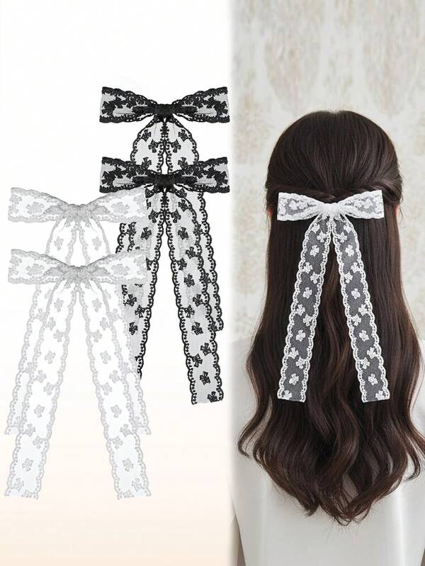 4 piezas Grandes Clips de Pelo de Encaje, Clips de Pelo con Lazo de Encaje, Accesorios de Pelo Lindos Adecuados para Niñas