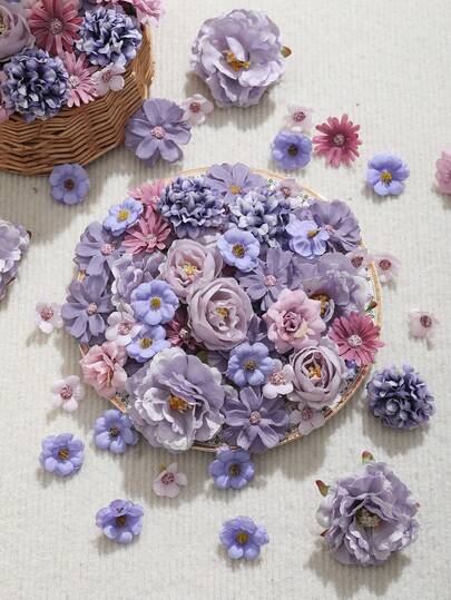 25pcs Artificial Flower Heads, Assorted Sizes Of Synthetic Flowers, Mini Fake Flowers, Daisy Flowers, Suitable For Wedding Crafts, Home Decor, Party And More