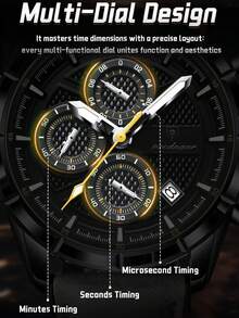 POEDAGAR 1件男士时尚休闲石英日历计时腕表，PU皮表带，防水夜光，适合日常佩戴，男士礼物 - 黑色 - 查看 8