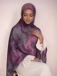 1pc Long Silky Printed Shawl, Muslim High-End Ombre Marble Print Elegant Ladies Headscarf Scarf, Suitable For Dresses - Multicolor 1 - View 10