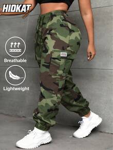 Hidkat Women's Camouflage Cargo Pants | Drawstring Waist Jogger Pants With Side Pockets | Y2K Streetwear Casual Everyday Outdoor Pants - Green - View 2