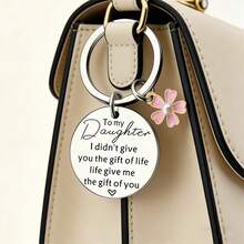 Best Mom Keychain Gift For Daughter, Birthday, Christmas, Women Keyring, Mom Slogan, Casual, Party, Cute, Elegant Stainless Steel Mother's Day Car Decor, Bag Accessory, School, Gothic Y2K Style - Flower - View 5